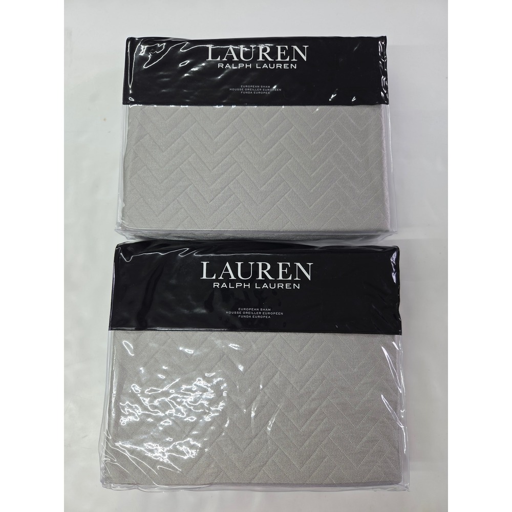 Lauren Ralph Lauren Kaia European Sham Set 2 26x26 Grey Chevron Quilted NEW